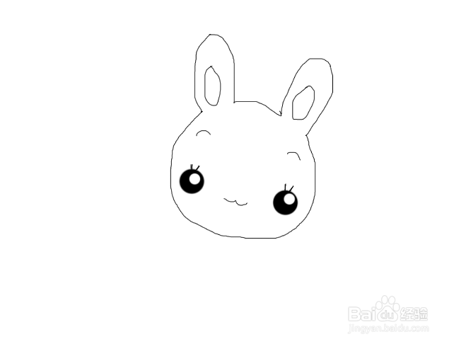 再画出小兔子的头部 ,然后再画出小兔子的两只眼睛和嘴部,如图所示