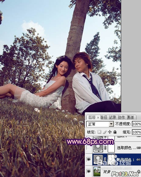 Photoshop打造浪漫的橙紫色外景情侣图片