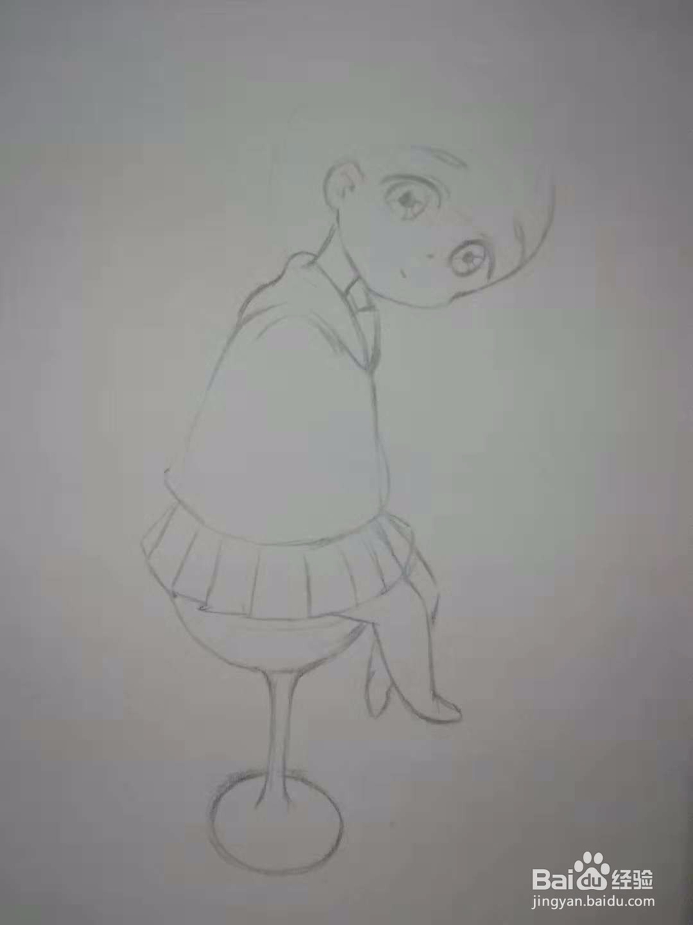 吧台休息的水手服漫画Q版人物手绘插画线稿教程