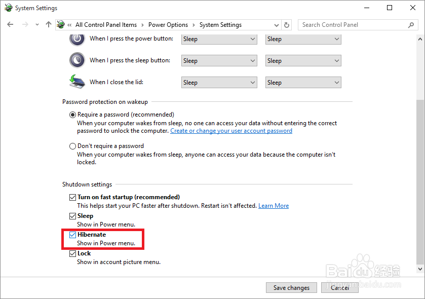 Windows 10 找回休眠选项