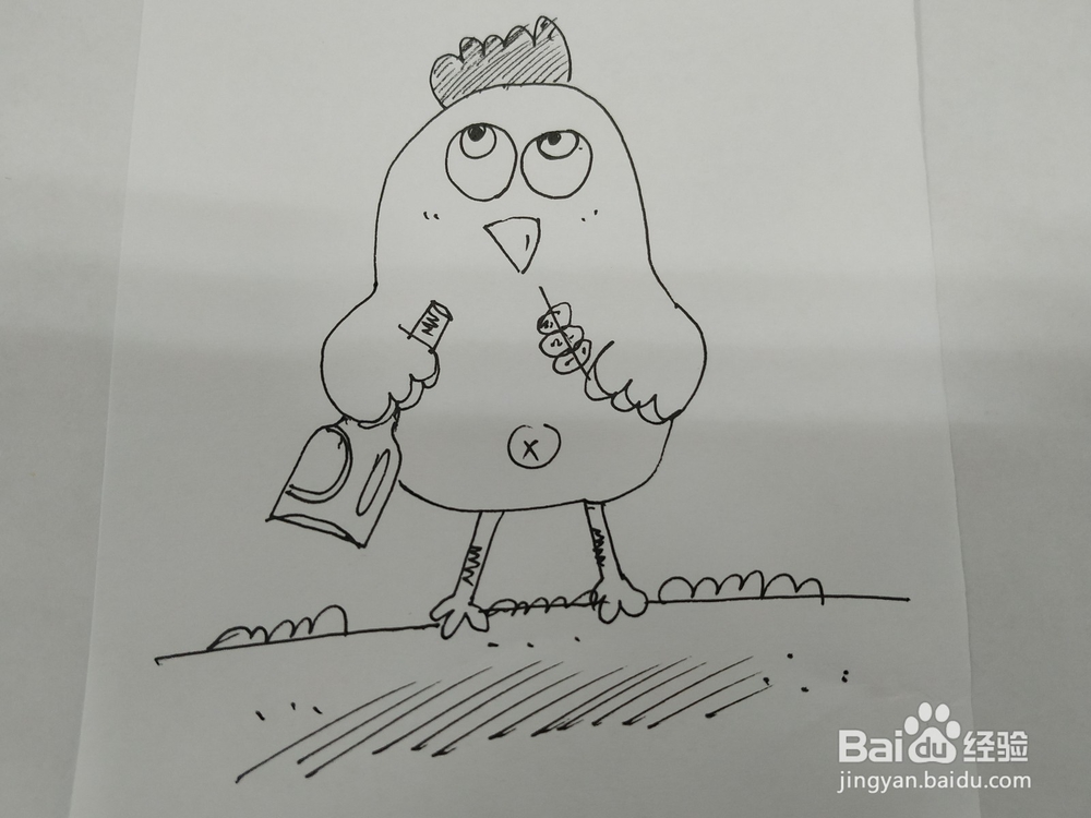 喝啤酒吃串串的小鸡简笔画怎么画？