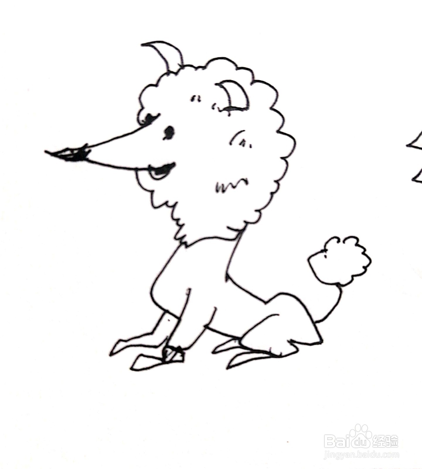 尖鼻子的小羊线描画怎么画