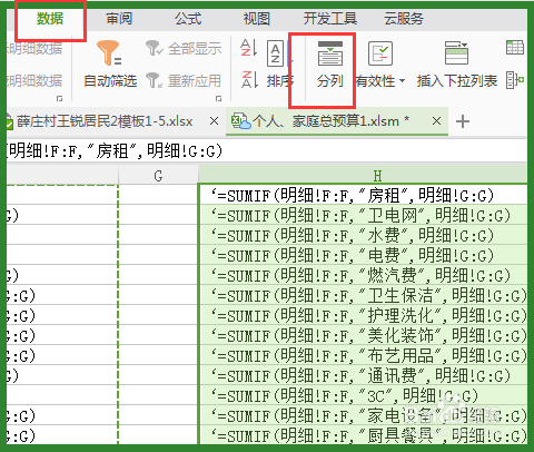 如何让某一个支出小分类的的总额自动计算出来。