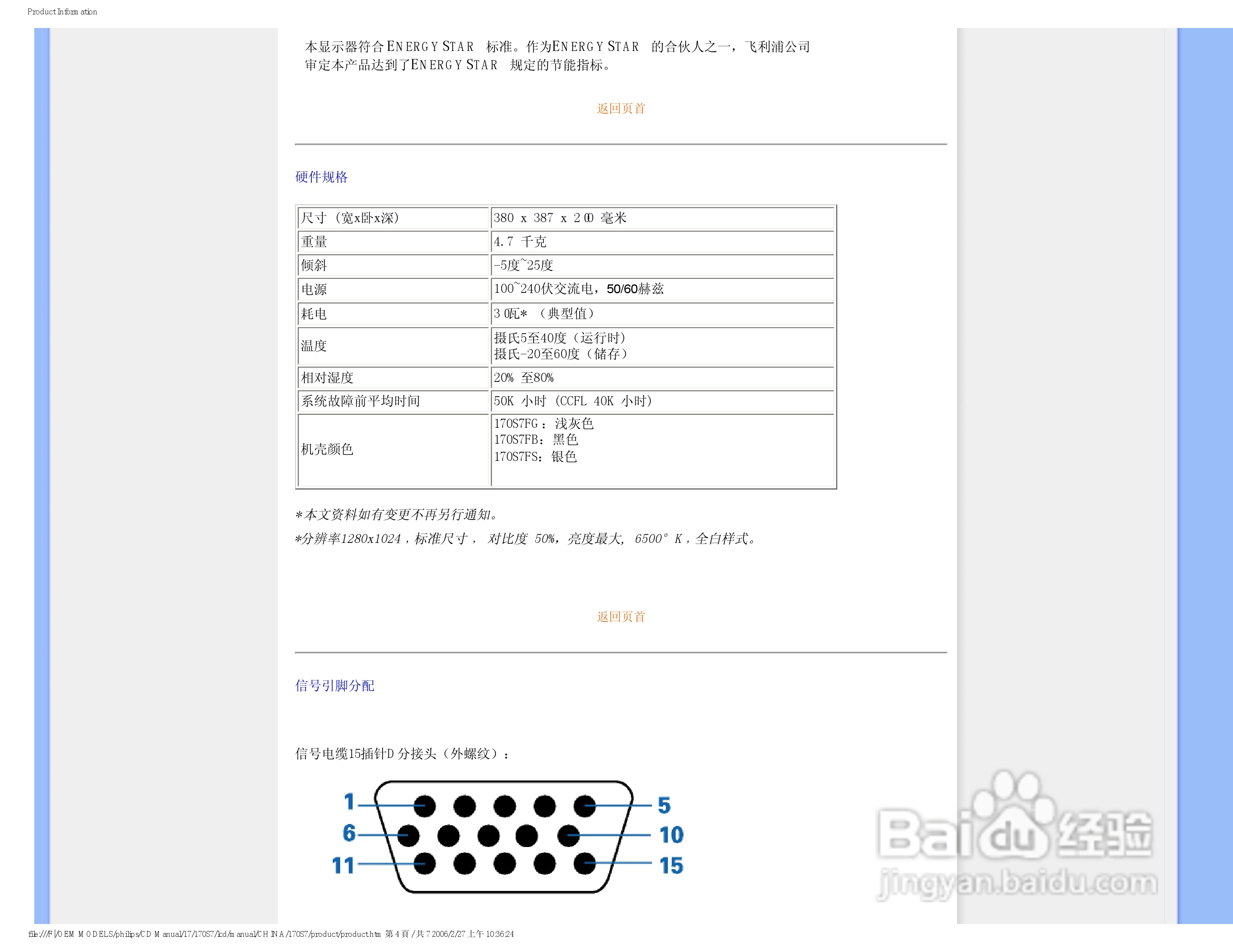 飞利浦170S7FG/93液晶显示器使用说明书:[3]