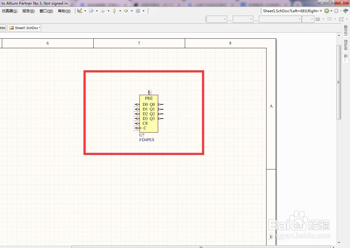 如何在AD中放置4位预置使能独立D型触发器？