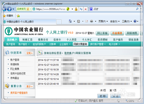 农行网银转账怎么查询记录