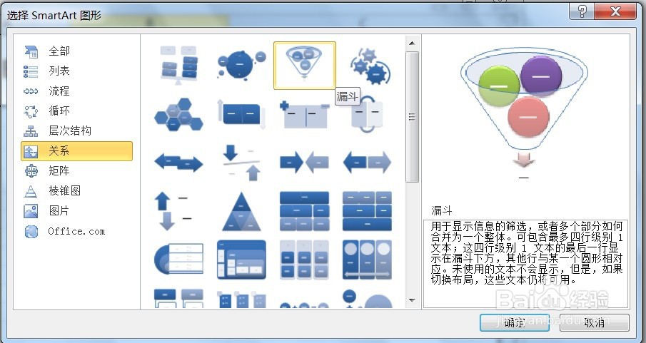 EXCEL怎么用SmartArt建立关系中的漏斗