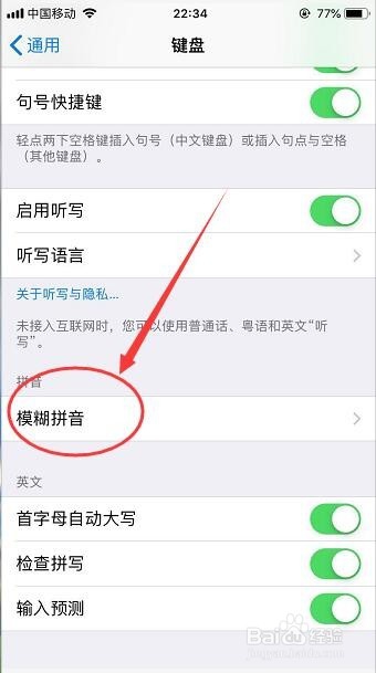 iPhone手机怎么设置模糊拼音