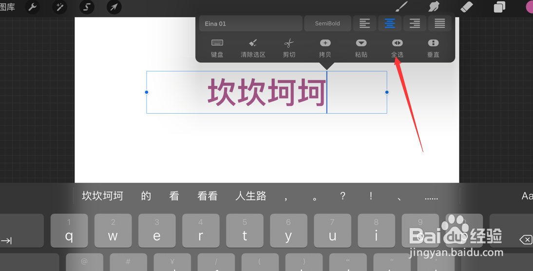 Procreate如何全选文本