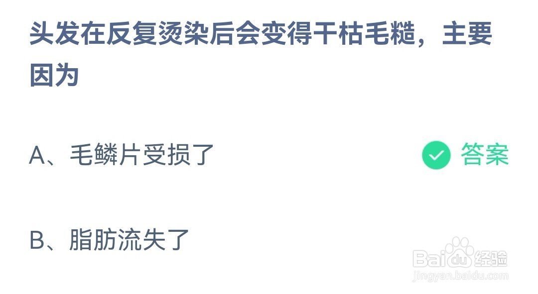 蚂蚁庄园头发在反复烫染后会变得干枯毛糙因为