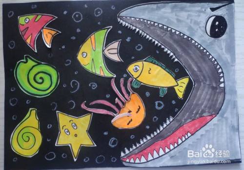 儿童手工画大鲨鱼来了