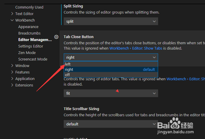 visual studio code怎么设置选项卡关闭按钮左边