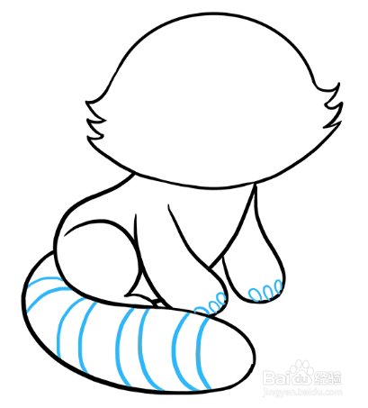 接着,画出爪子细节和尾巴毛发条纹.