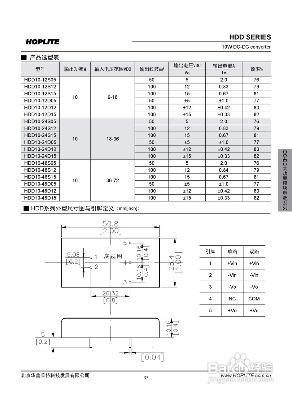华普莱特HDD系列DC-DC电源模块产品说明书.