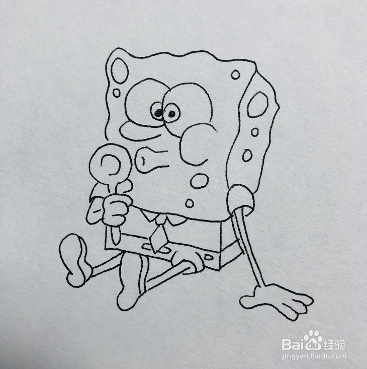 如何画幅海绵宝宝在吹泡泡的简笔画