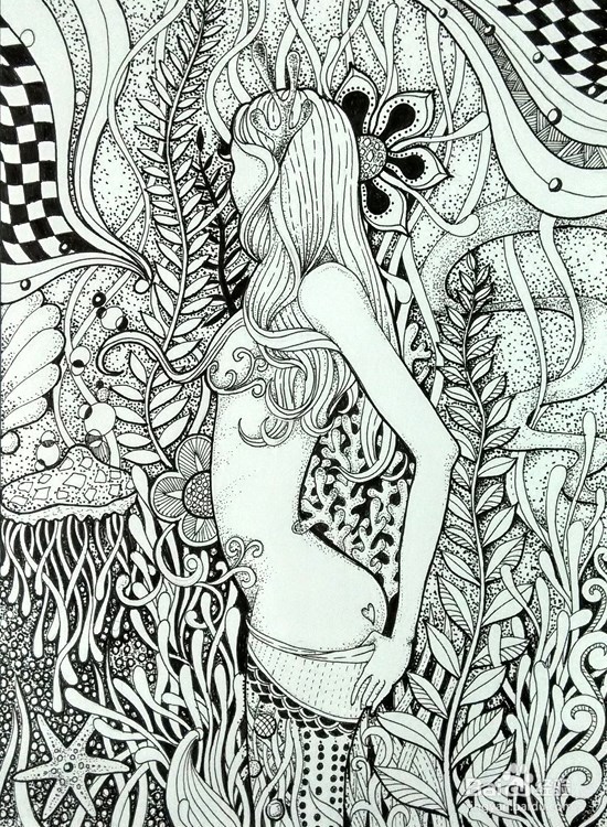 手绘插画-人物黑白装饰画（美少女）