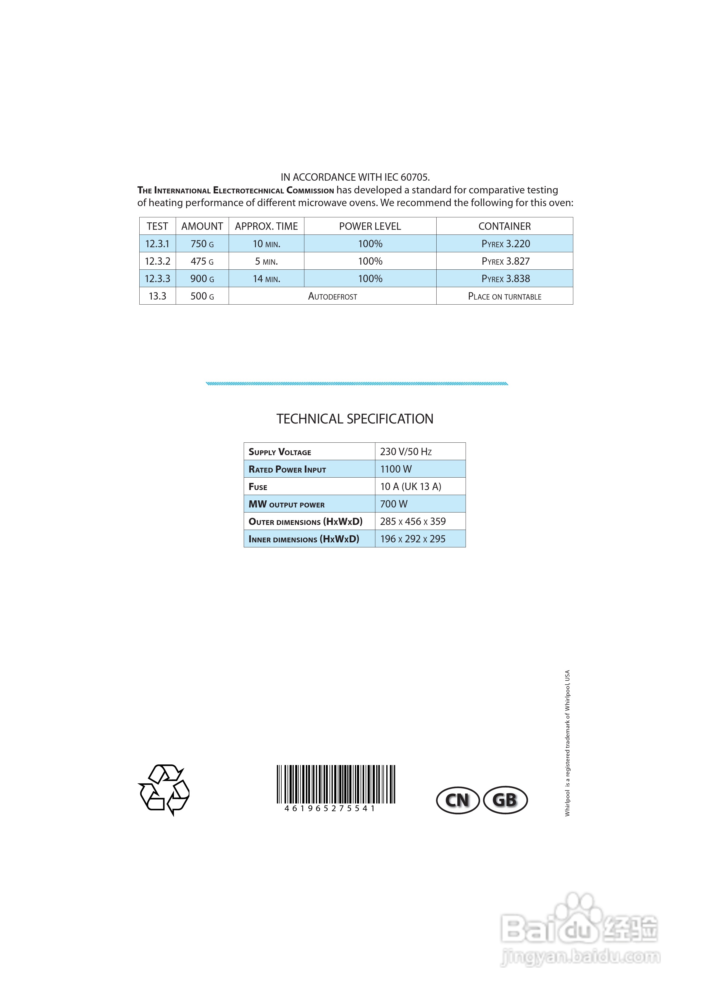 惠而浦MWD963无烟少油BBQ微波炉说明书:[2]
