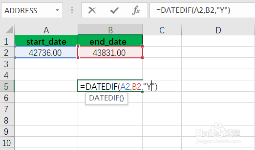 使用DATEDIF函数计算两个日期之间相隔的天数等