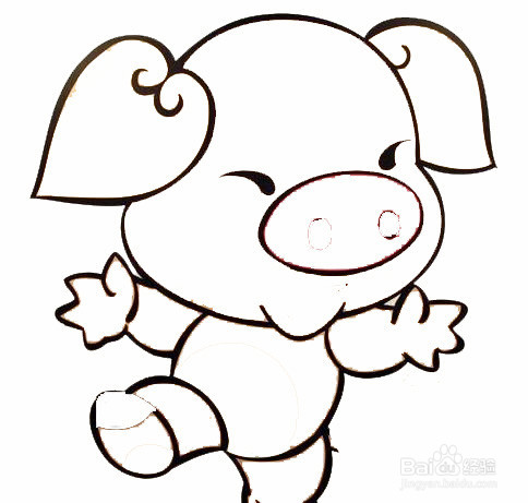 快乐的彩色小猪的简笔画