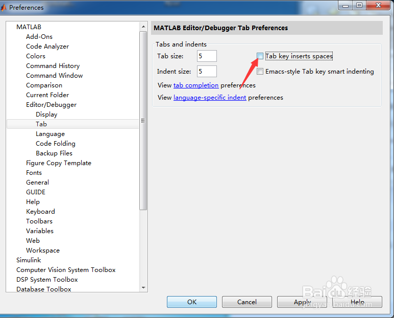 MATLAB R2015b怎么开启制表键插入空格