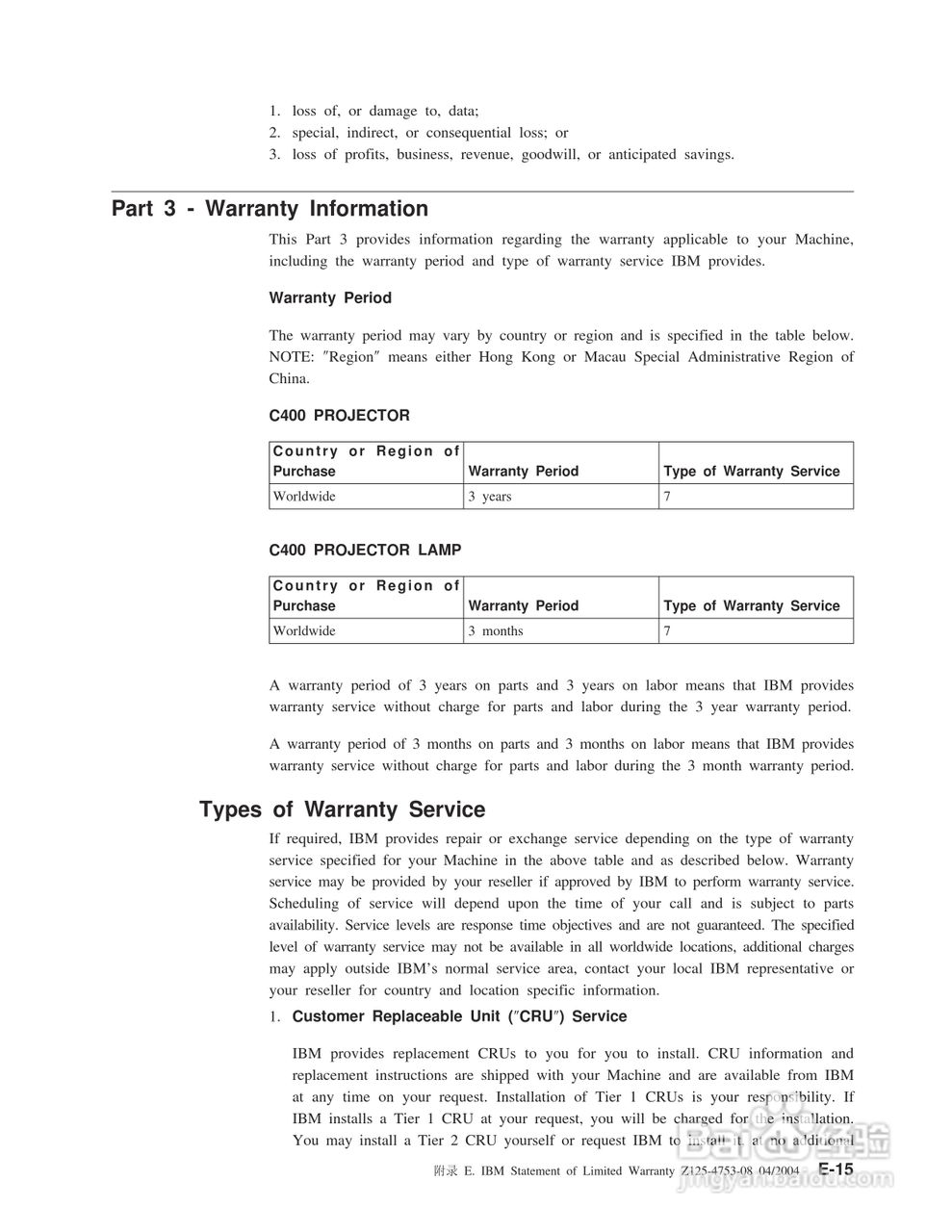 IBM C400投影机说明书:[9]