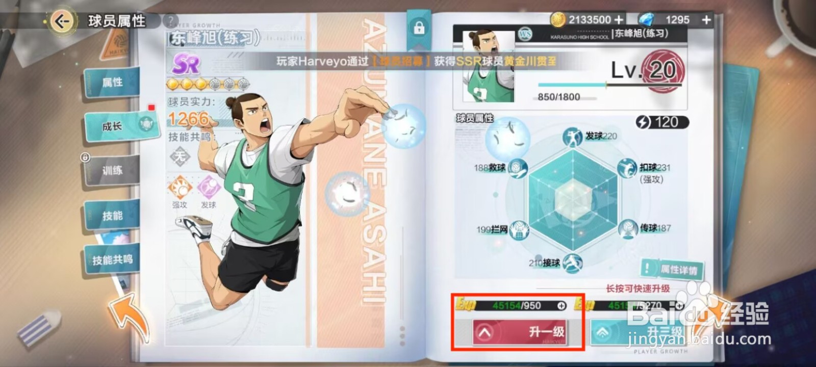 排球少年新的征程如何提升东峰旭等级？