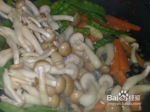 香煎干贝拌炒菇菇豌豆