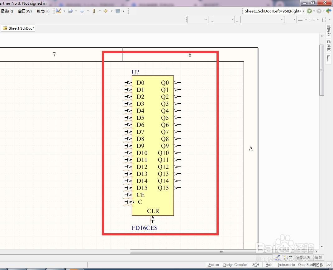 如何在AD中放异步清除使能分立16位D型触发器？