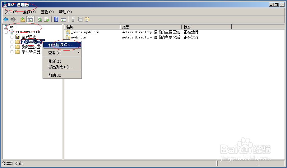 Windows server 2008 R2创建DNS服务器主要区域