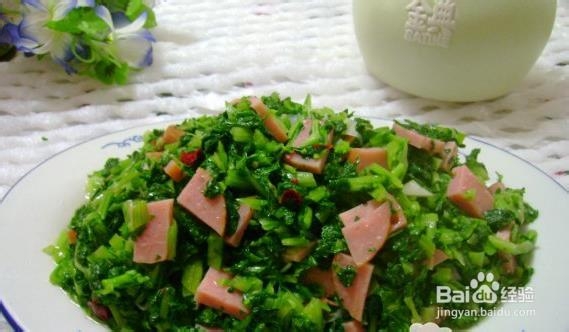 火腿炒苔菜的做法