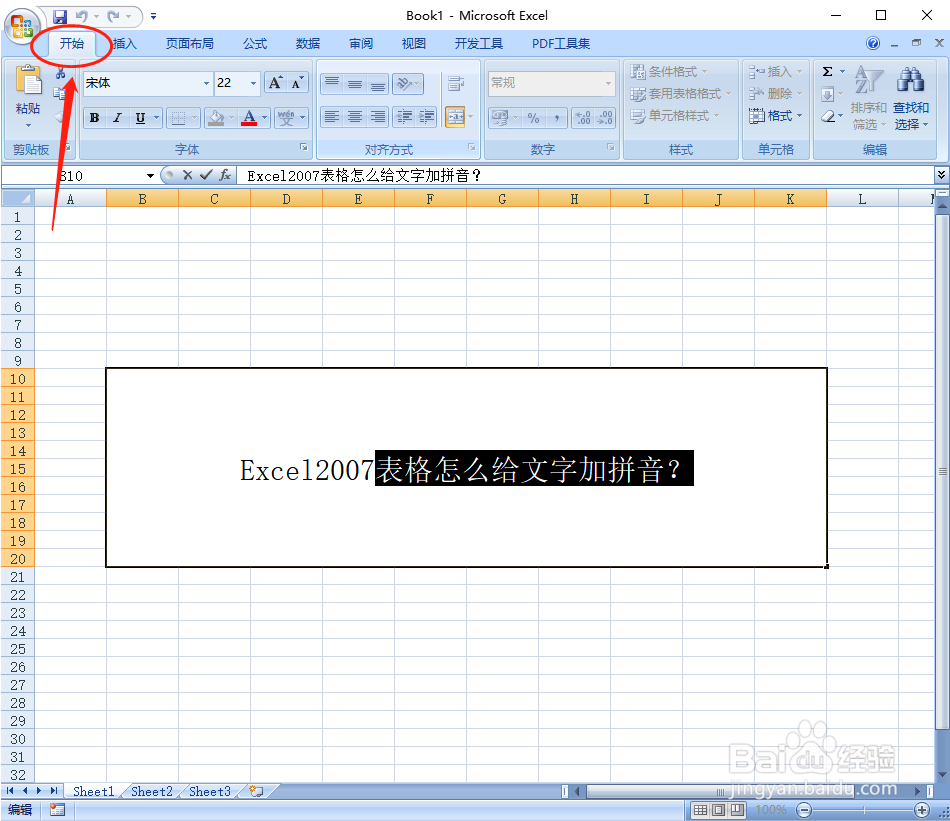 Excel2007表格怎么给文字加拼音