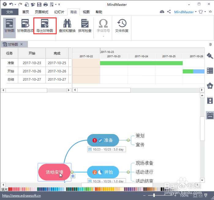 如何使用Mindmaster中的甘特图功能?