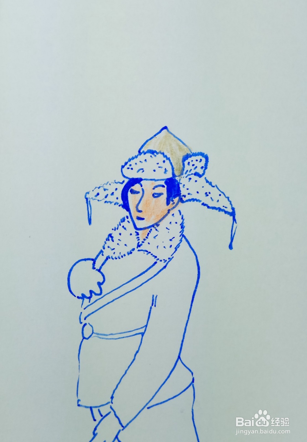 怎样画简笔画冬天穿兵服的女人