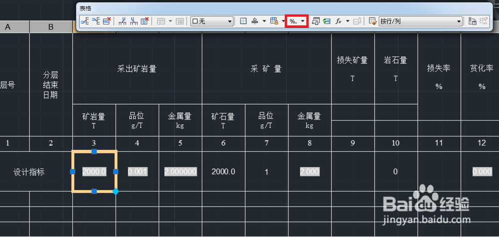 CAD2014中表的单元格中算公式结果显示格式修改