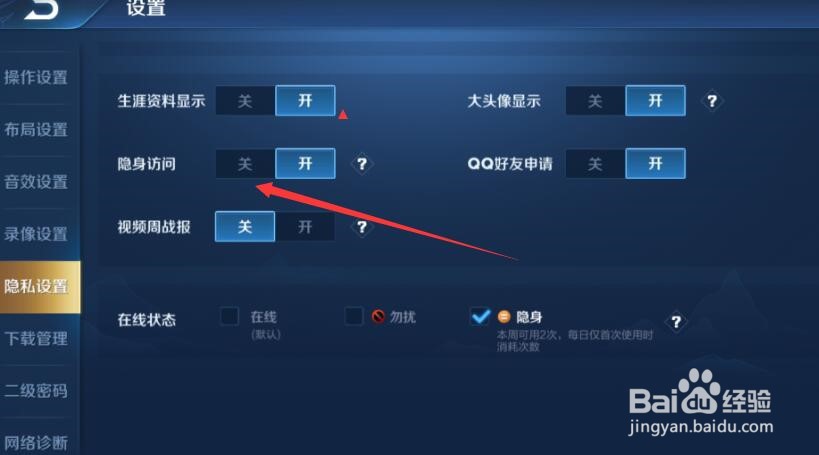 王者荣耀如何进行隐身访问