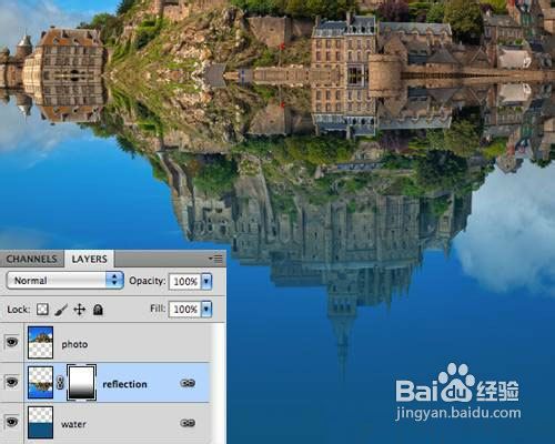 Photoshop给风景图片增加水波倒影