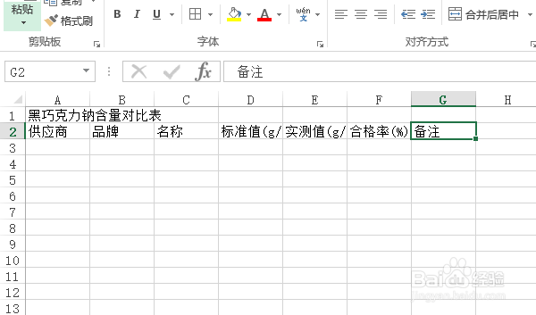 使用Excel怎样创建黑巧克力的钠含量对比表