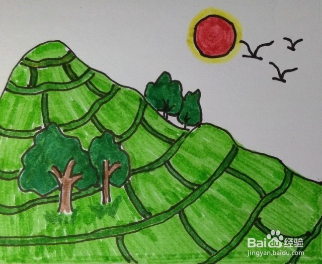 画风景画的方法、步骤。画风景画的教程（梯田）