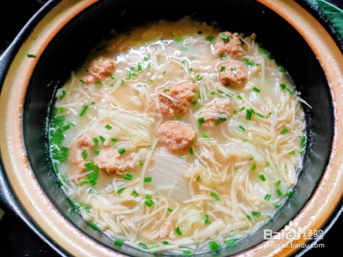 金针菇白菜肉丸汤---养生菜系列