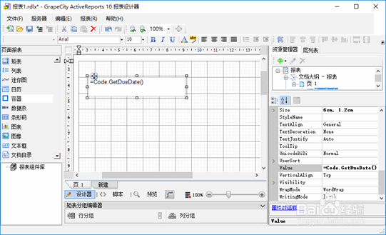 ActiveReports 报表设计器设计不同报表：脚本