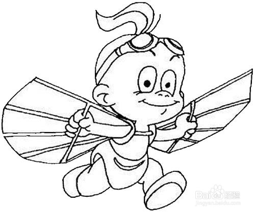玩滑翔翼的小朋友的画法