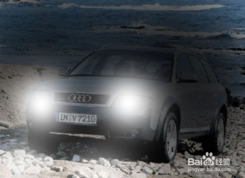 Ps制作夜车头灯光。