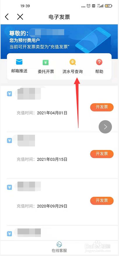 回到中国移动电子发票页面,点击【流水号查询】