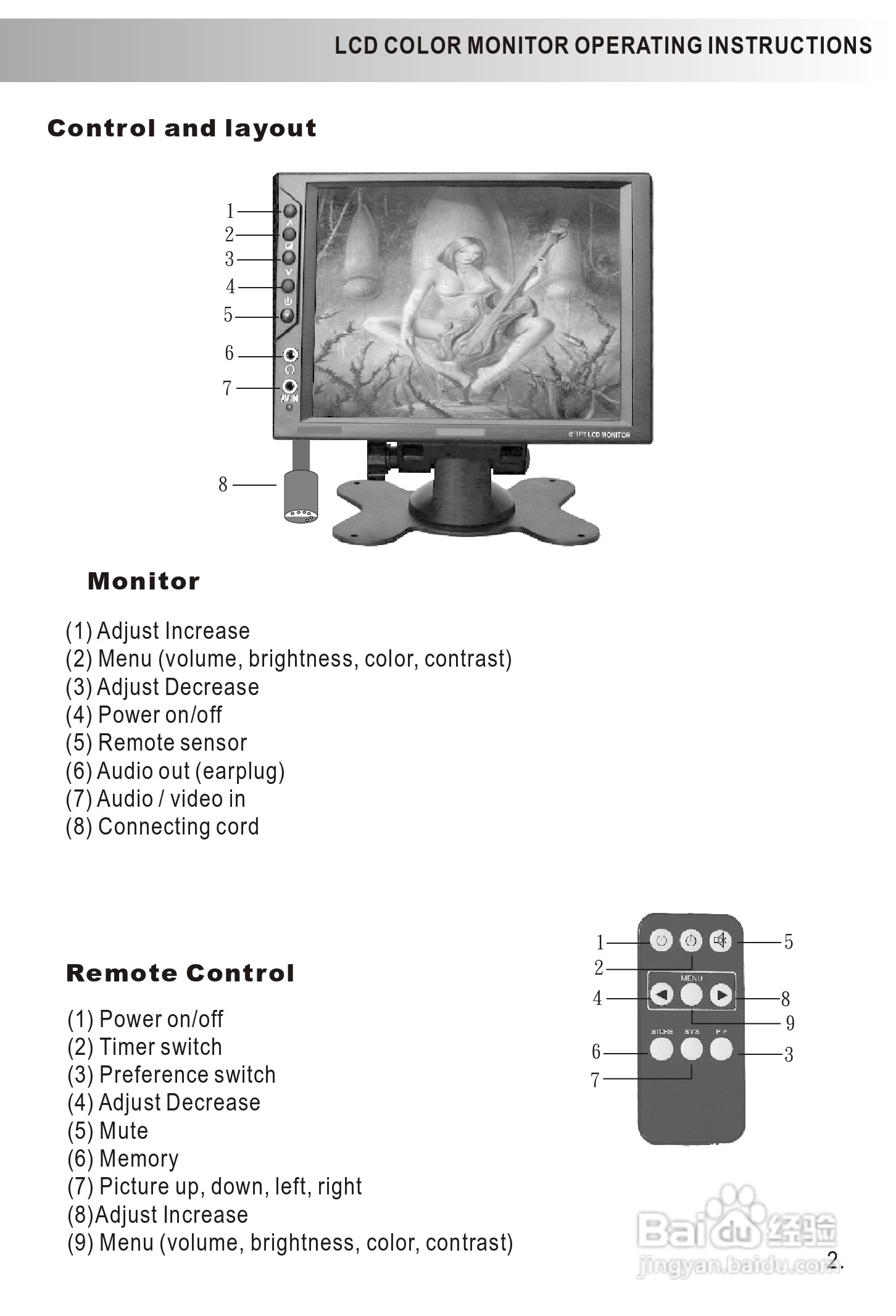 TFT LCD COLOR MONItOR液晶彩色显示器使用说明书
