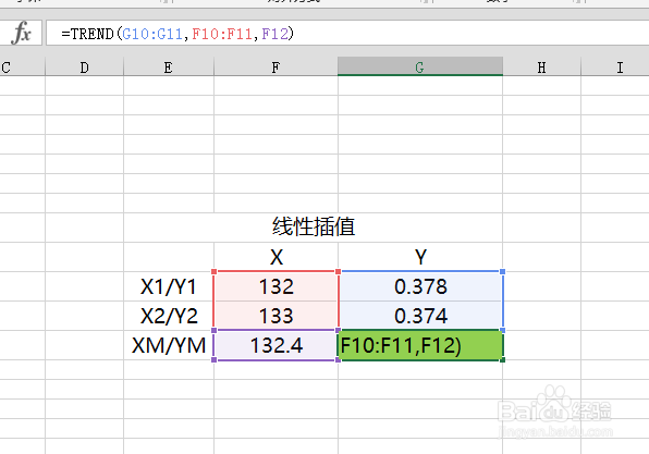Excel中怎么使用trend函数进行线性插值计算