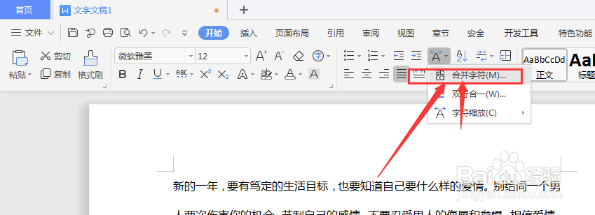 WPS文字文档中如何将多个字符合并为一个