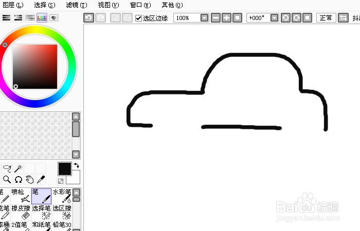 Sai软件手绘简笔画怀旧的小轿车