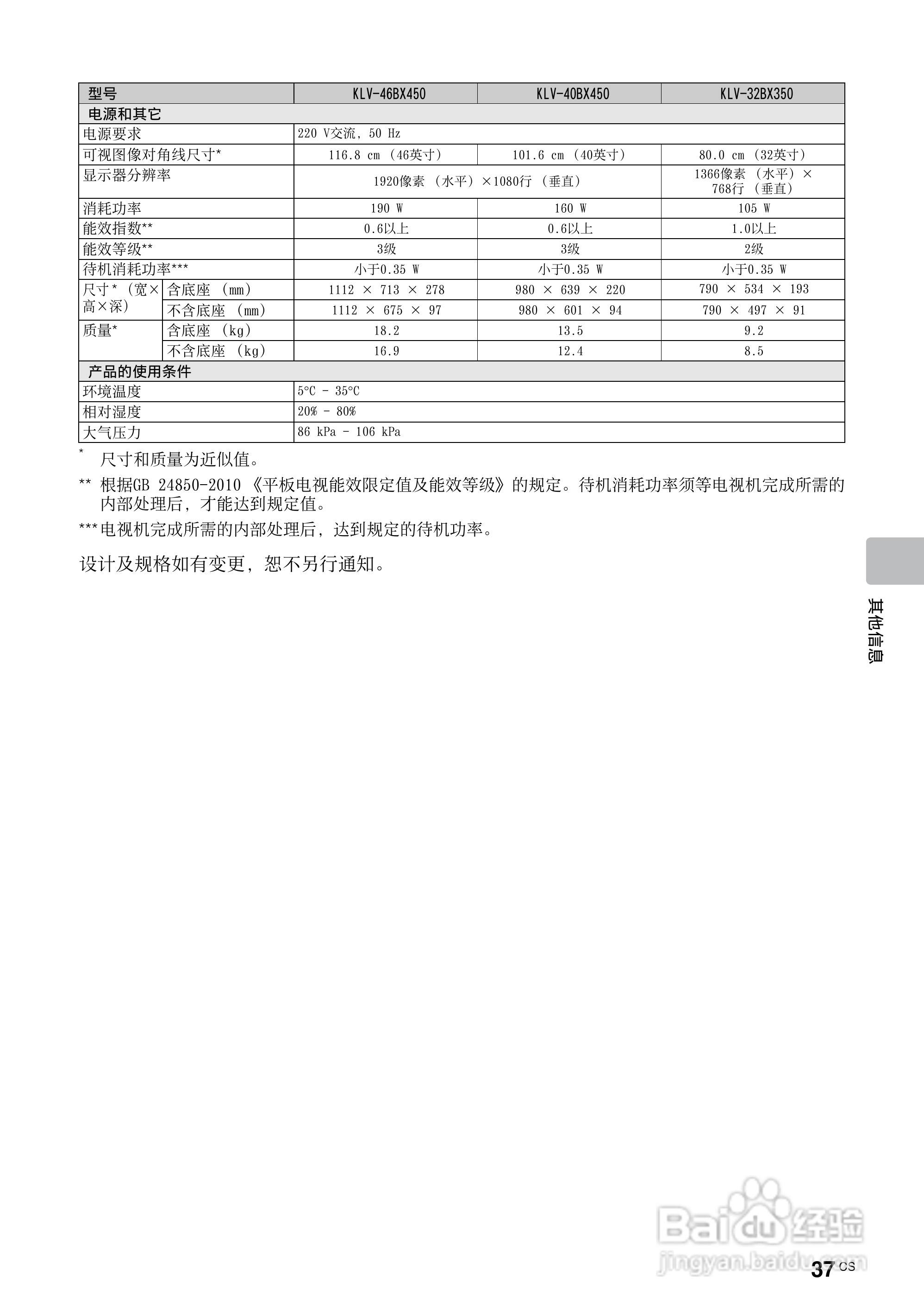 索尼（SONY)KLV-32BX350液晶电视说明书:[4]