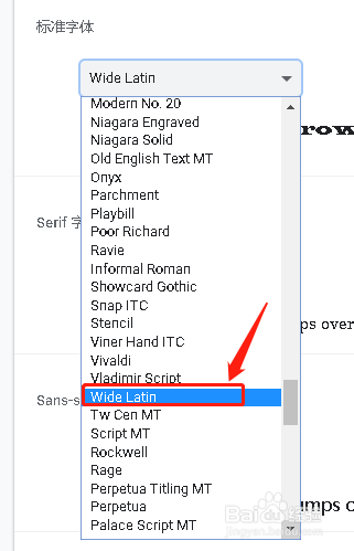 谷歌浏览器设置自定义字体Wide Latin