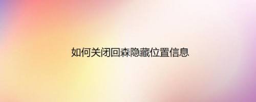 如何关闭回森隐藏位置信息